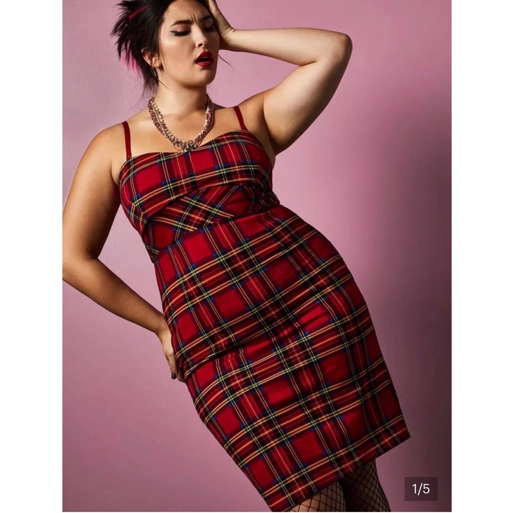 Betsey Johnson x Torrid Red Tartan Ponte Bodycon Dress Sz 18